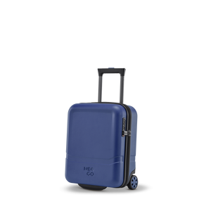 Perspektivische Ansicht des kleinen Handgepäck-Koffers in Navy mit glatter Frontfläche für den Aufdruck von Firmenlogos