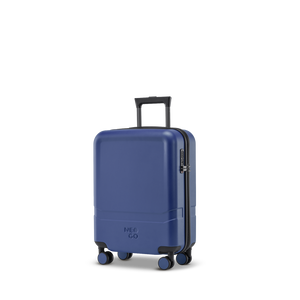 3D-Ansicht schräg von vorne des NeoGo Freestyle Trolleys in Navy mit glatter Frontseite für individuelle Werbemittel-Logos