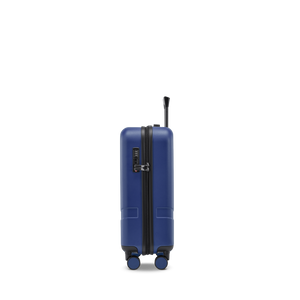 Seitenansicht des Business-Trolleys in Navy mit ergonomischem Tragegriff zum einfachen Heben als Handgepäck